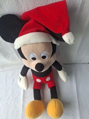 Kohl's Red Black White Mickey Mouse Plush with Santa Hat